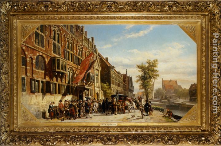 A visit of Bayliff Ten Frootenhuys to the Guild of Archers painting - Cornelis Springer A visit of Bayliff Ten Frootenhuys to the Guild of Archers art painting